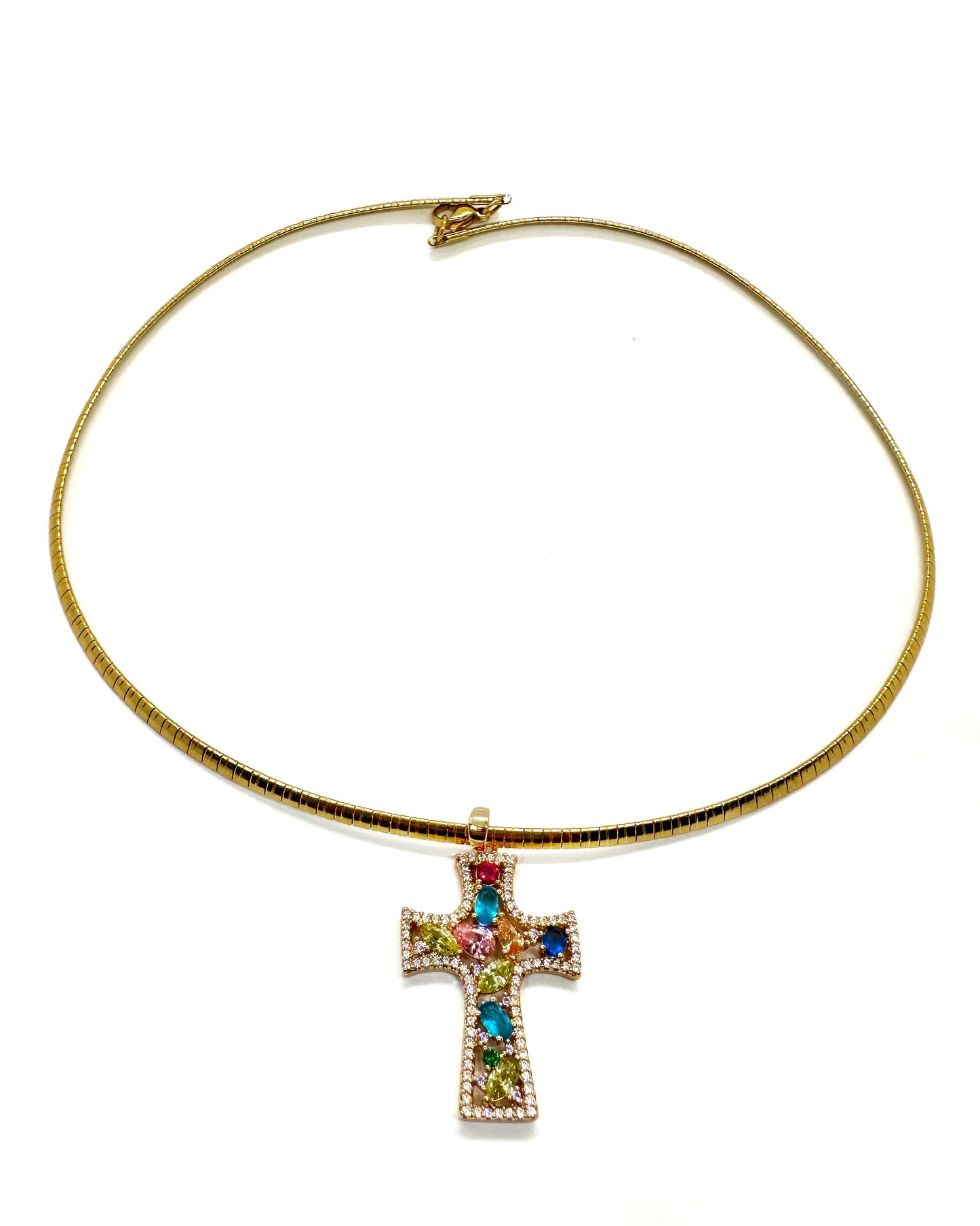 Jewel-Tone Cross Statement Necklace