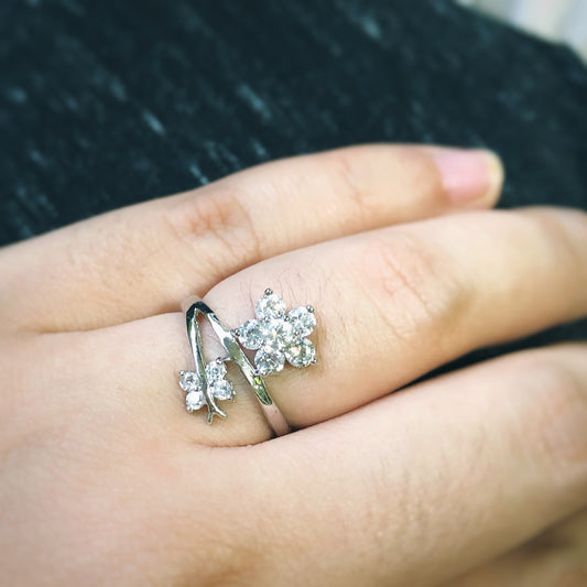 Flower & Butterfly Ring in Whitegold Tone