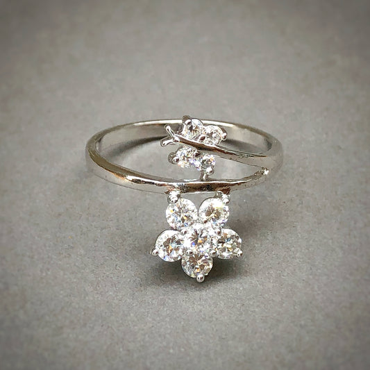 Flower & Butterfly Ring in Whitegold Tone