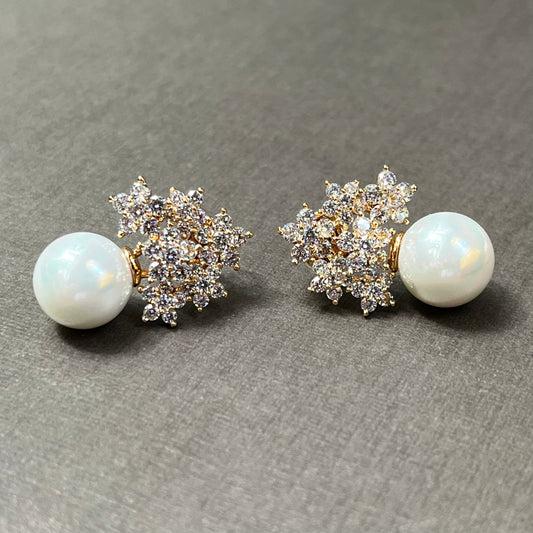 Clustered Flowers with Faux Pearl Drop Earrings