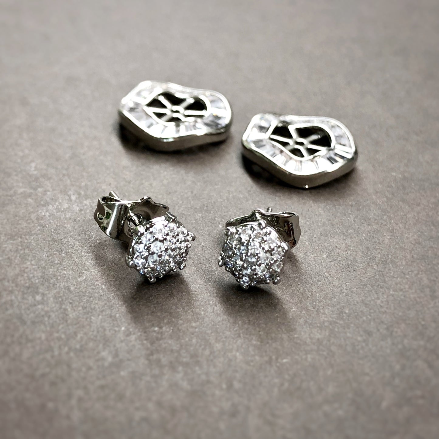 Two-Way Baguette & Micro Stones Stud Earrings