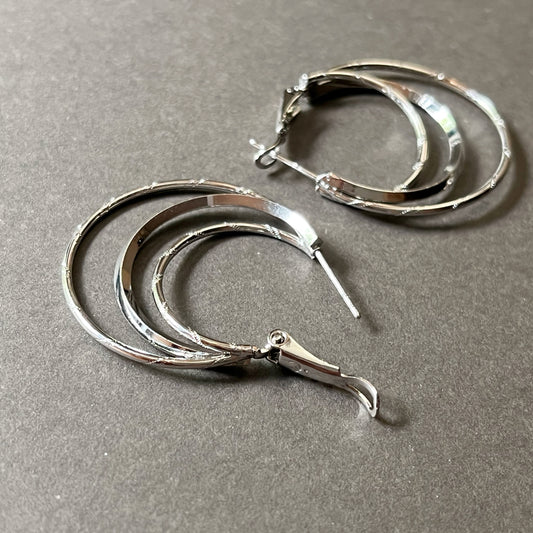 Triple Layered Hoops in Whitegold Tone
