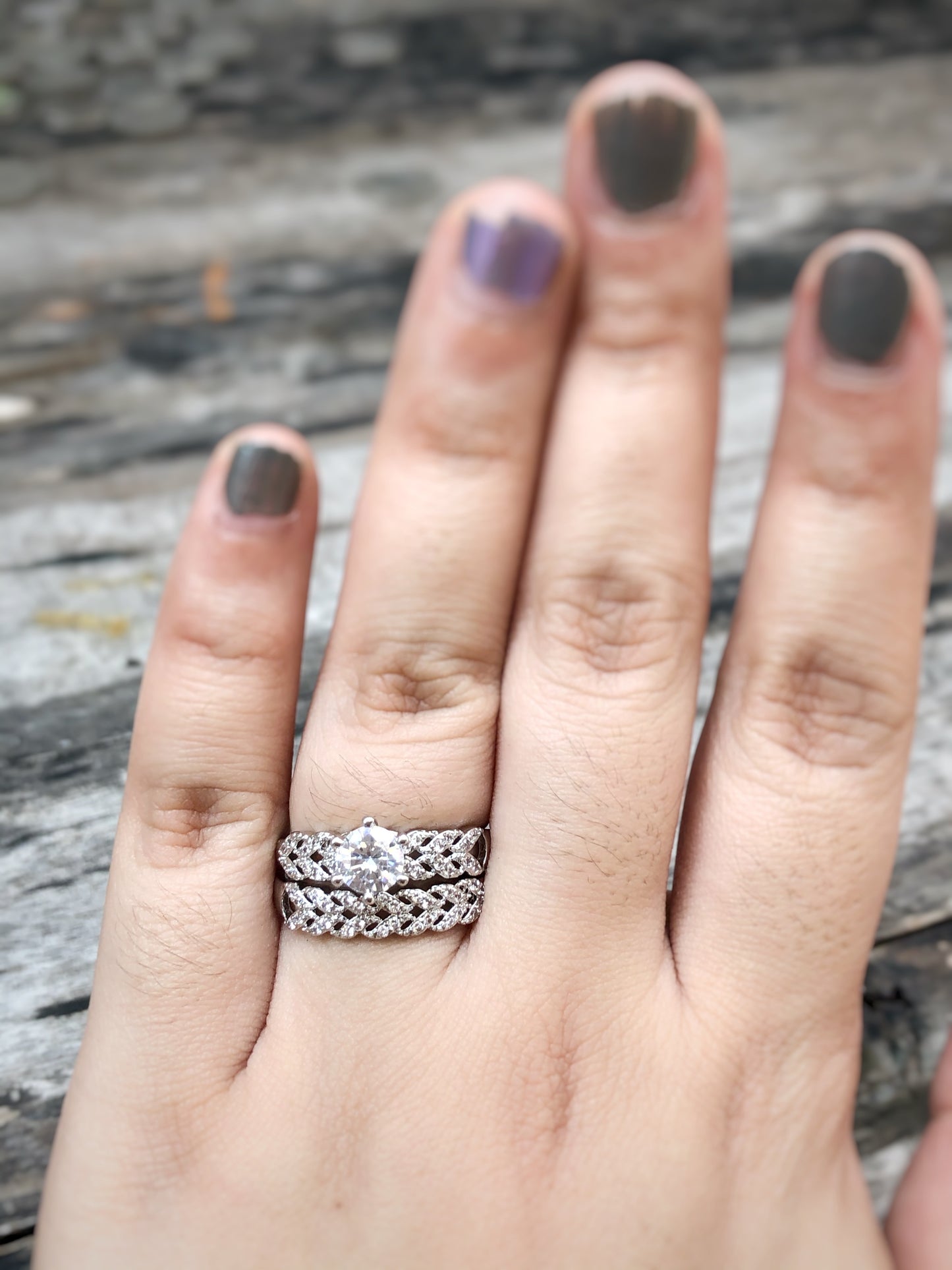 Braided Sparkle CZ Ring Set in White Gold Finish