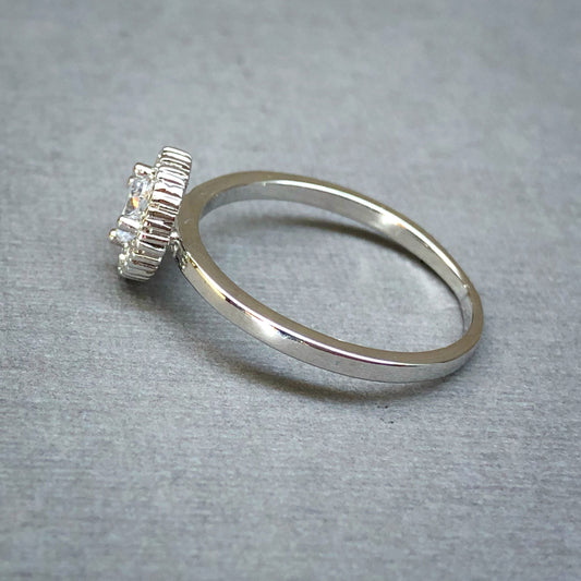 Classic Halo Round Cut Ring in Whitegold Tone