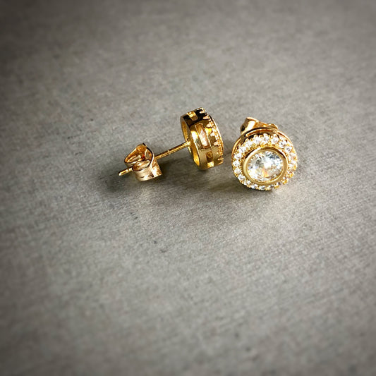 Halo Bezel CZ Stud Earrings