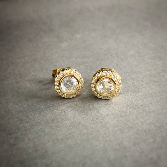 Halo Bezel CZ Stud Earrings