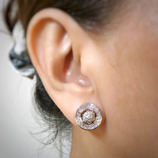 Two-Way Baguette & Micro Stones Stud Earrings
