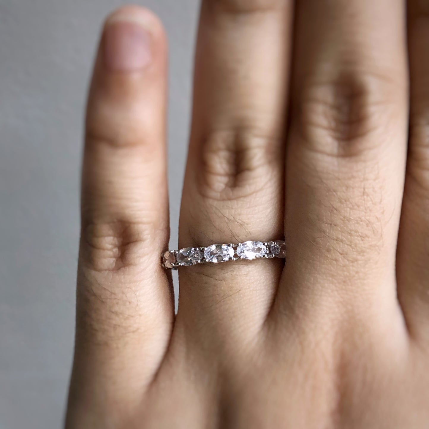 Oval Stones Eternity Ring in Whitegold Tone