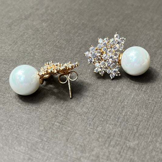 Clustered Flowers with Faux Pearl Drop Earrings