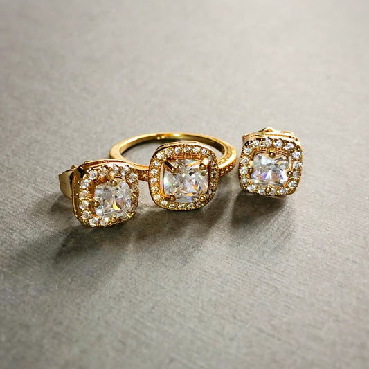 Dainty Princess Cut Set in Gold Tone