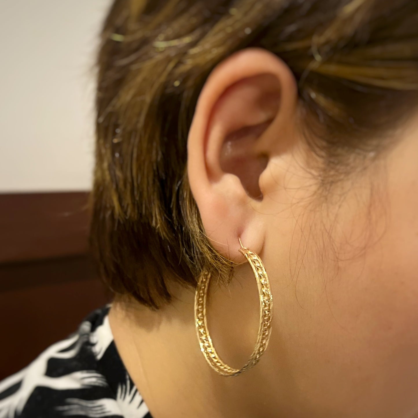 ear with 2 inches gold hoop chunky thick earrings