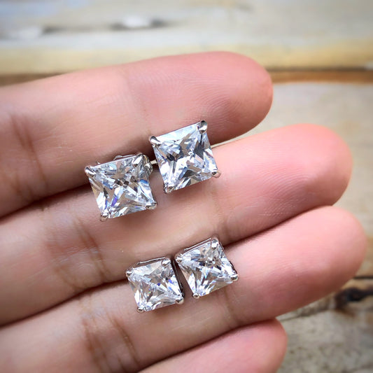 Classic Princess Cut Stud Earrings