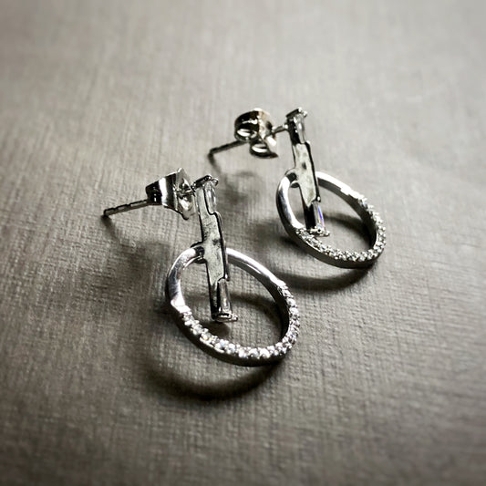 Floating Bar In Open Circle Dangling Earrings