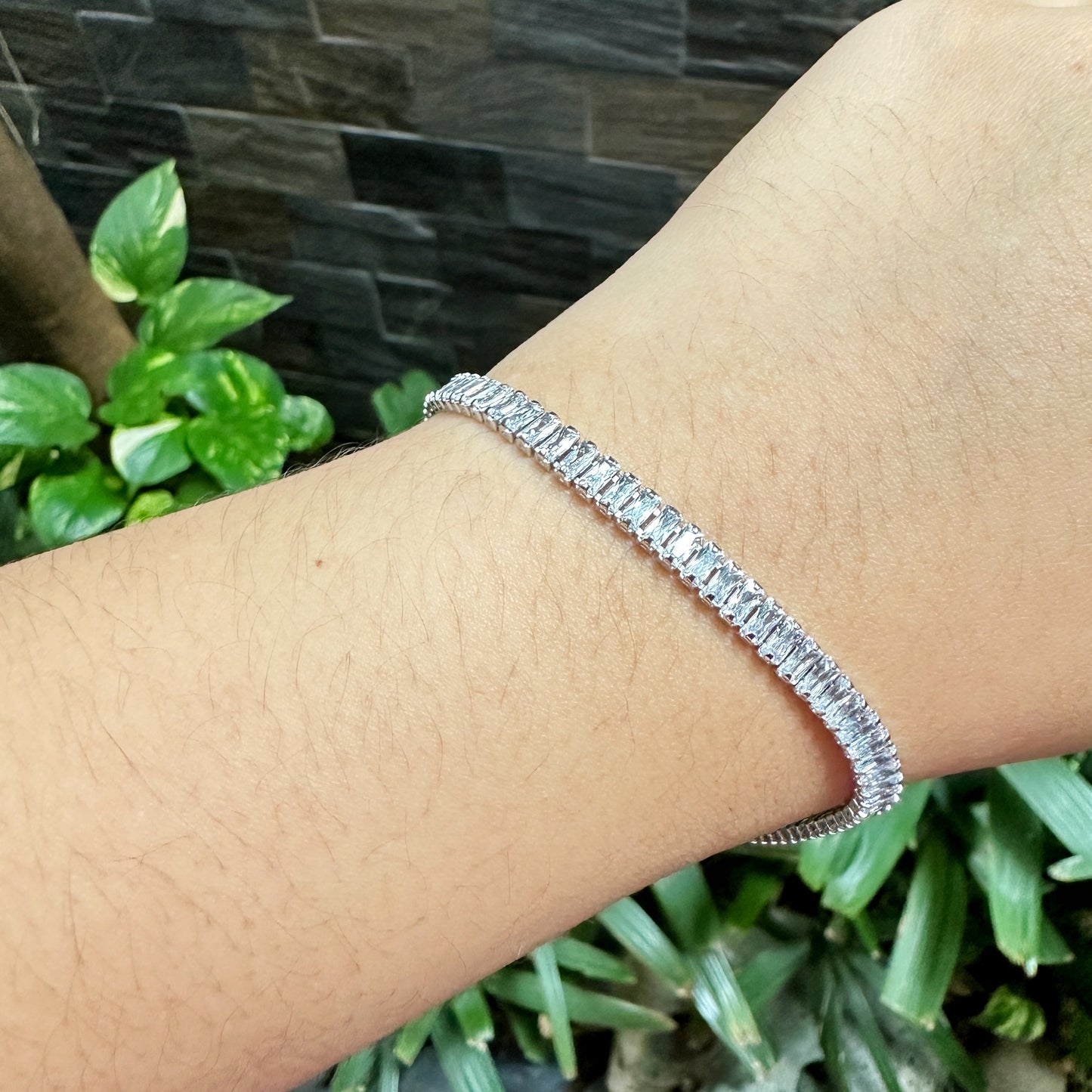 Classic Petite Emerald Cut Tennis Bracelet in Whitegold Tone
