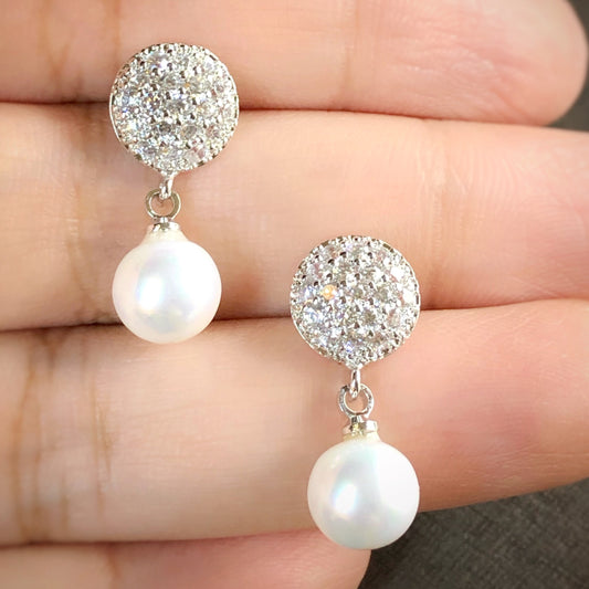 Faux Pearl Drop Earrings in Whitegold Tone