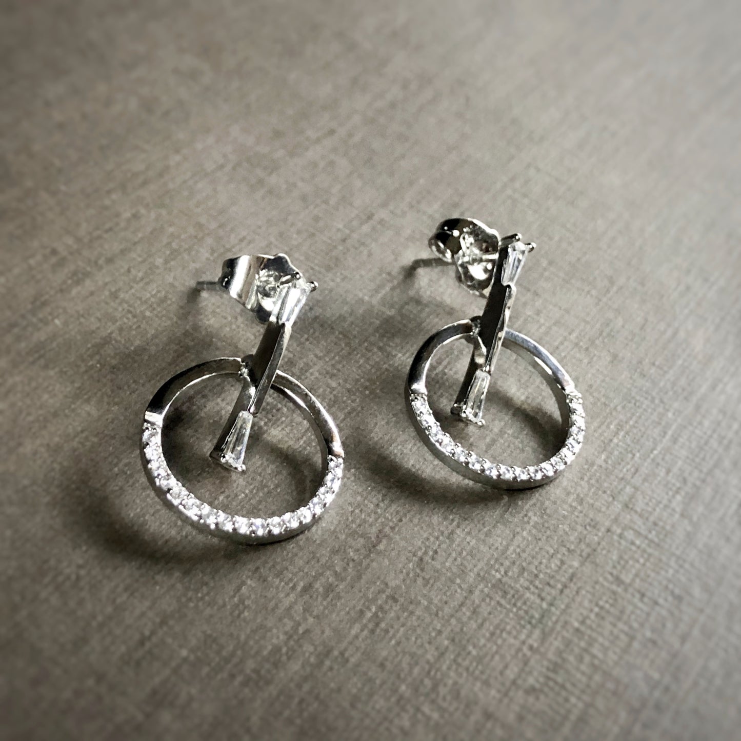 Floating Bar In Open Circle Dangling Earrings