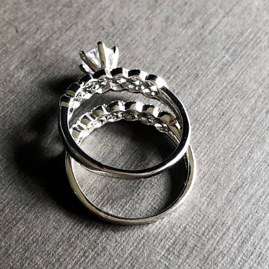 Braided Sparkle CZ Ring Set in White Gold Finish