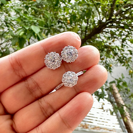 A Cluster of Sparkle Ring and Earring Set