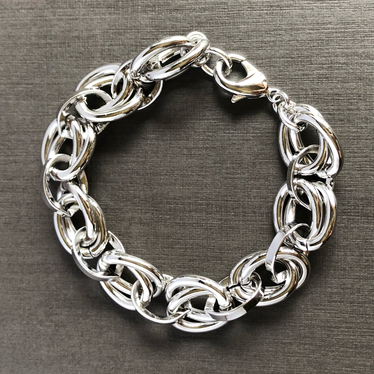 Double Link Chunky Bracelet in Whitegold Tone