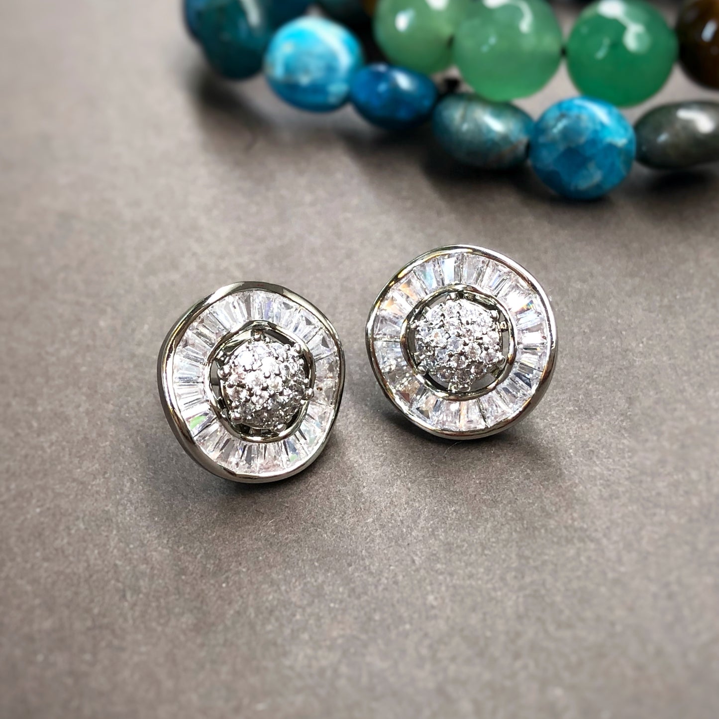 Two-Way Baguette & Micro Stones Stud Earrings