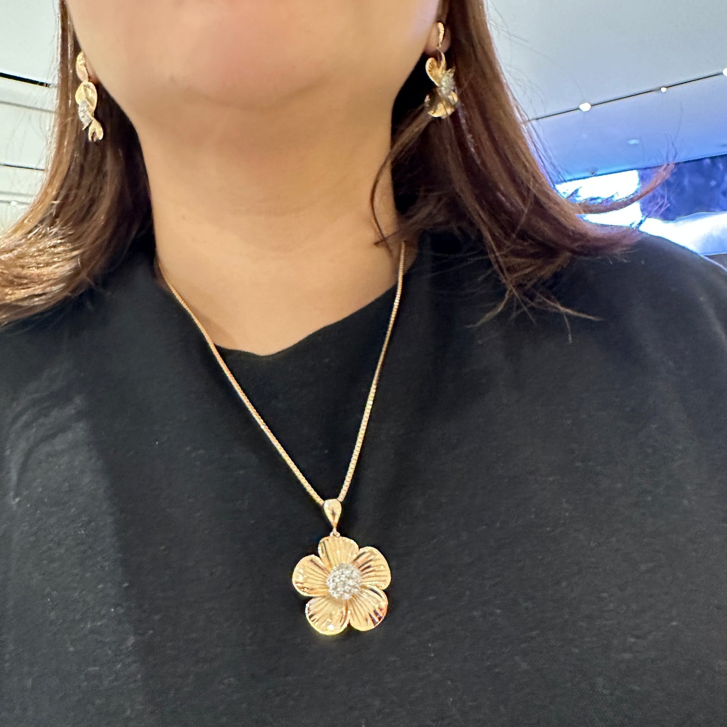 Statement Flower Earrings & Necklace Set