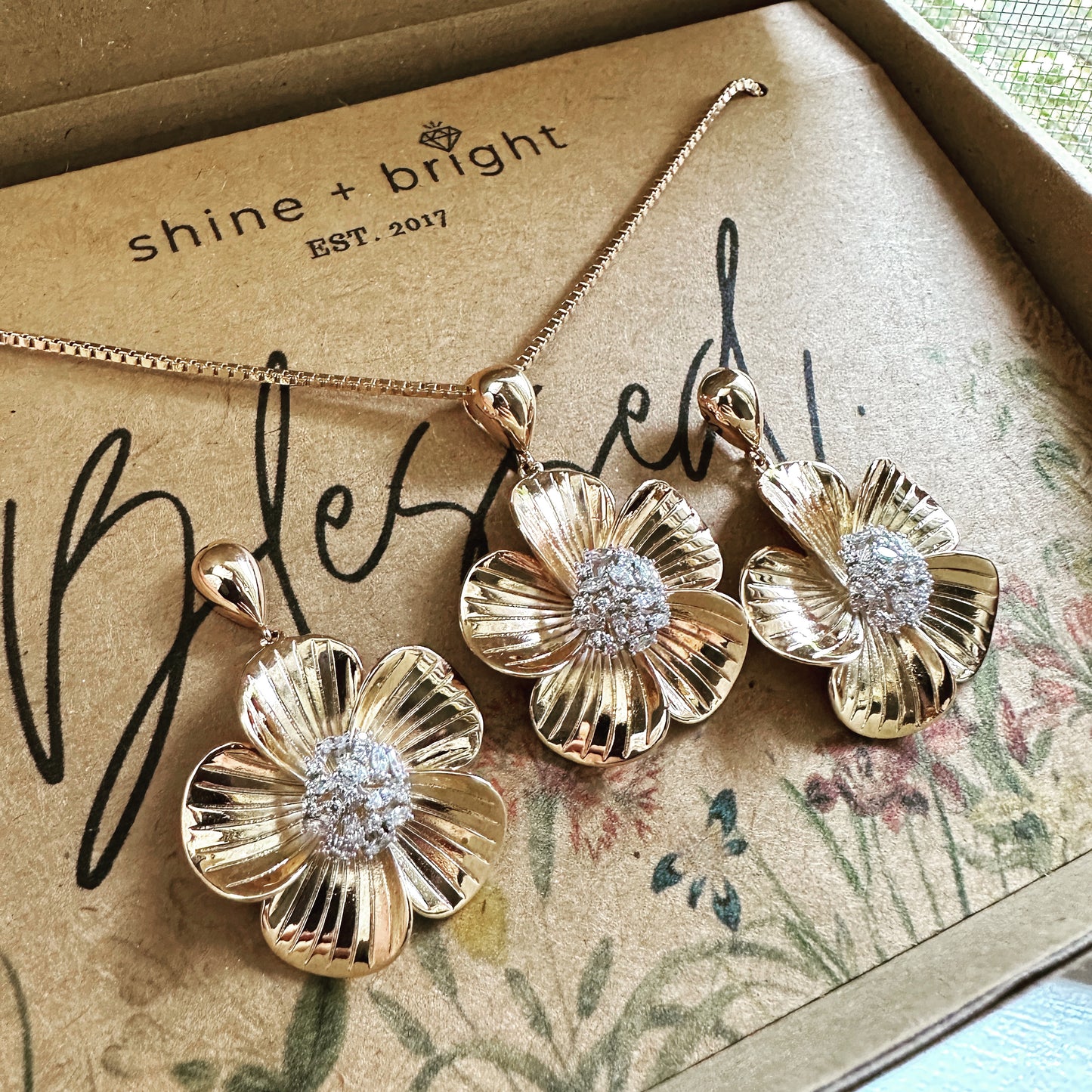 Statement Flower Earrings & Necklace Set