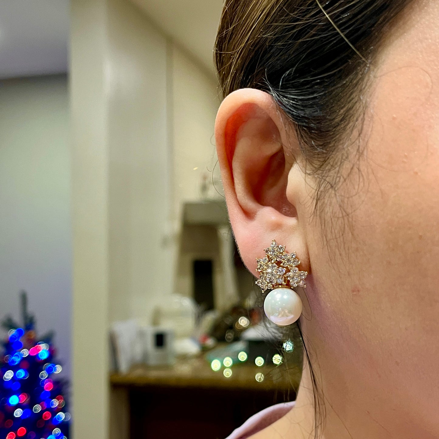 Clustered Flowers with Faux Pearl Drop Earrings