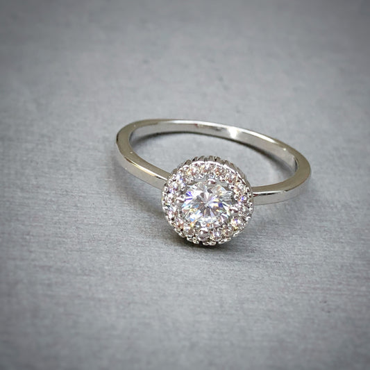 Classic Halo Round Cut Ring in Whitegold Tone