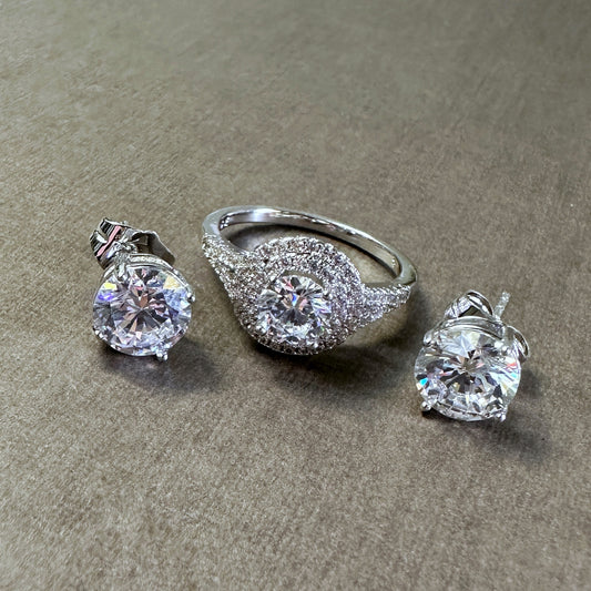 Classic Round Cut Earrings & Ring Set
