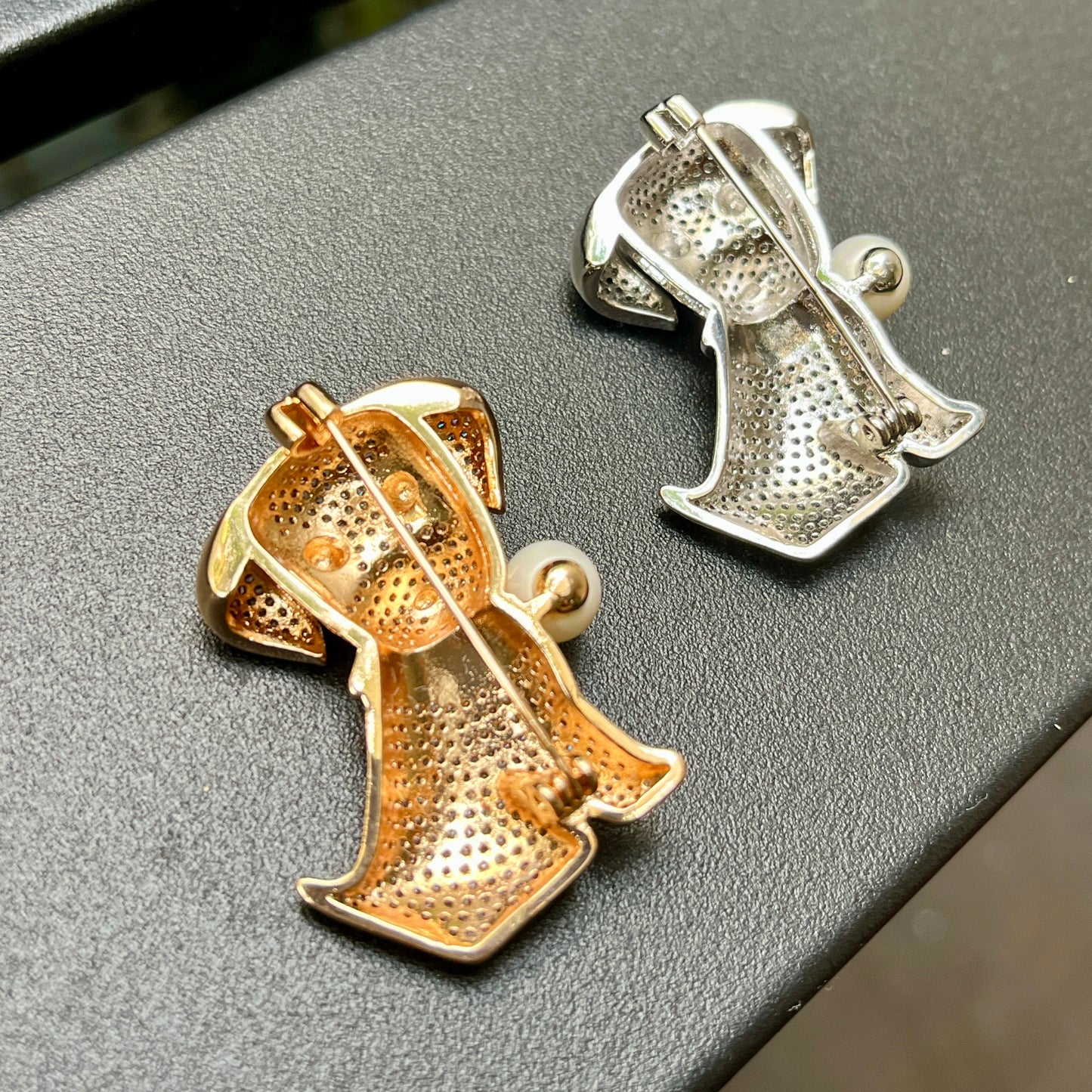Dog Brooch with Faux Pearl Accent
