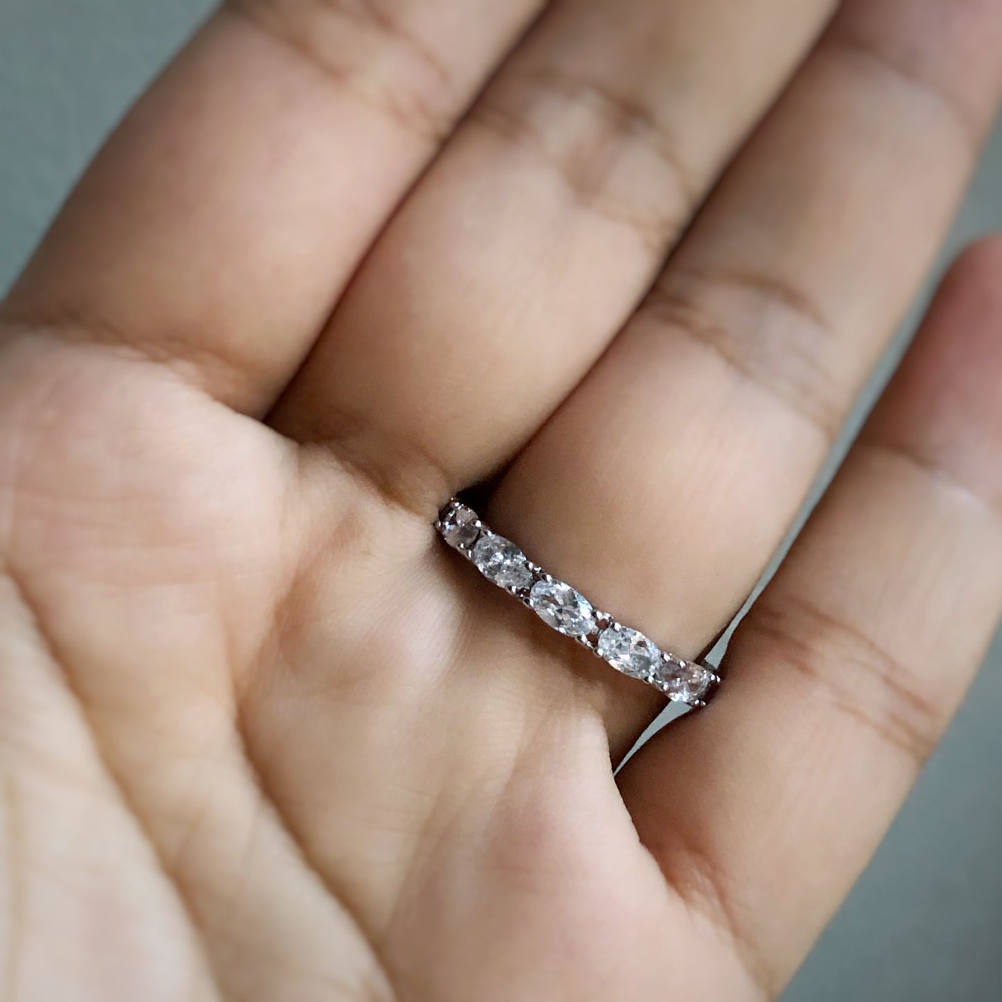 Oval Stones Eternity Ring in Whitegold Tone