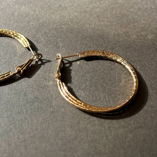 Tootsie Roll Hoop Earrings in Gold Tone