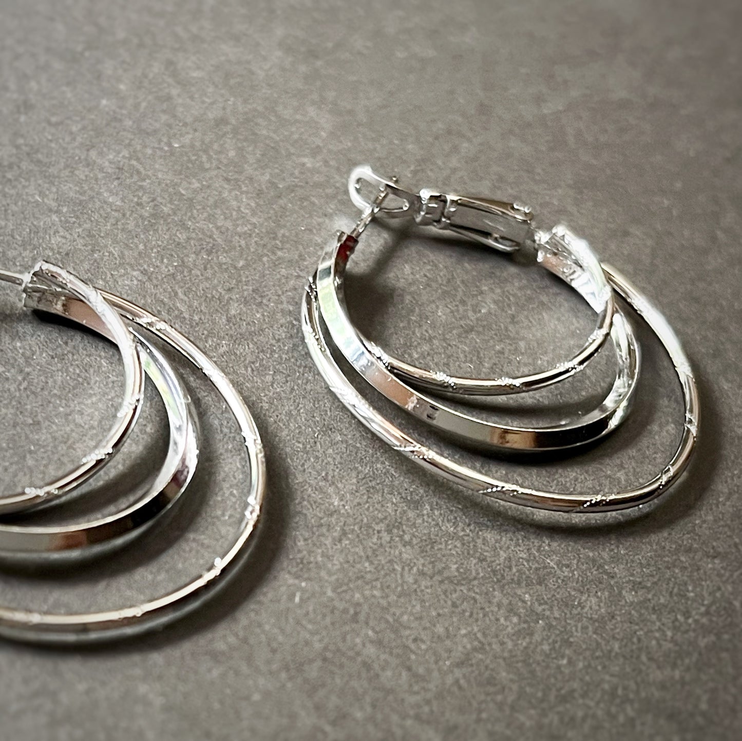 Triple Layered Hoops in Whitegold Tone