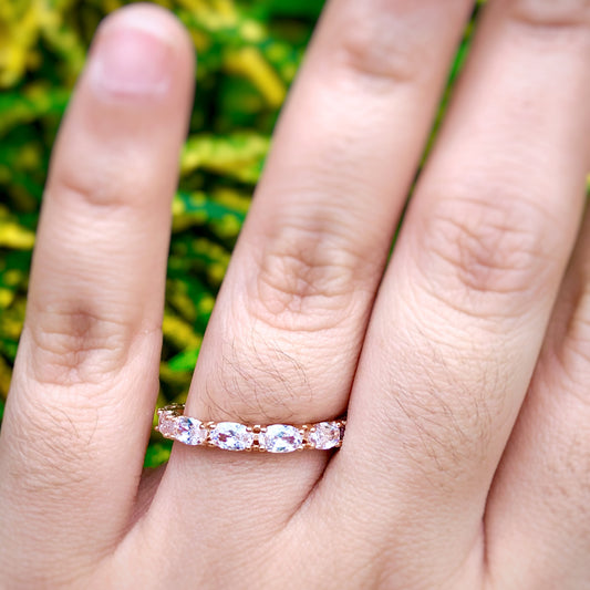 Oval Stone Eternity Ring in Gold Tone