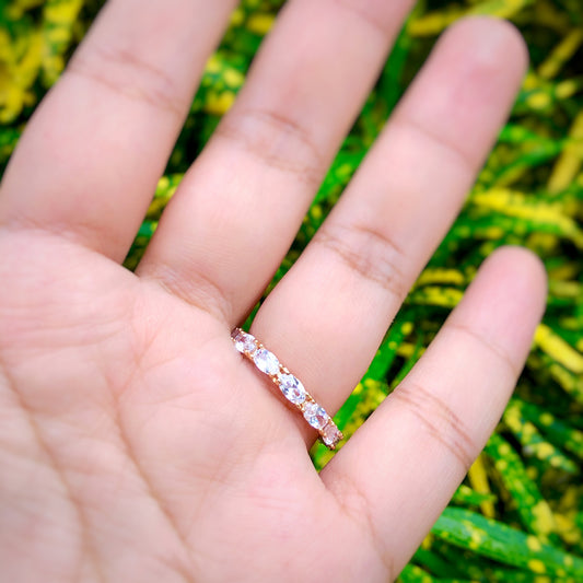 Oval Stone Eternity Ring in Gold Tone
