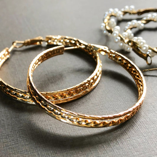 gold chunky thick hoop earrings 2 inches diameter