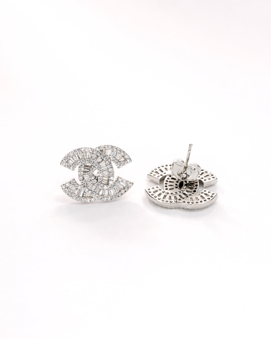 Iconic C Baguette Cut Pavé Statement Stud Earrings | Premium Zirconia