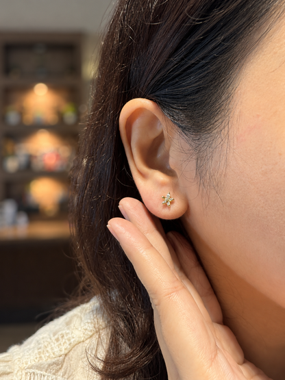 Dainty Blossom Marquise Zirconia Stud Earrings in 14K Gold Tone