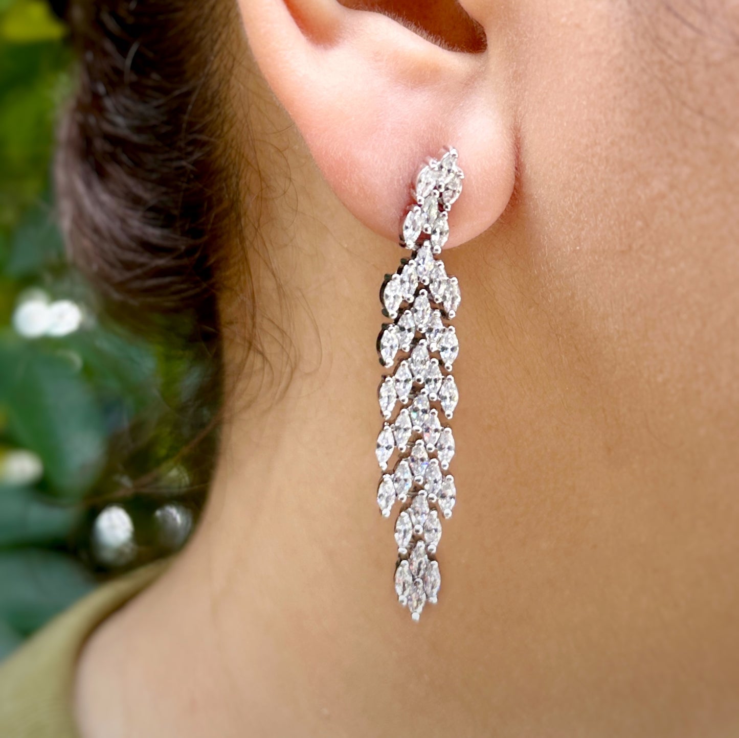 Leaf Cascade Zirconia Drop Earrings