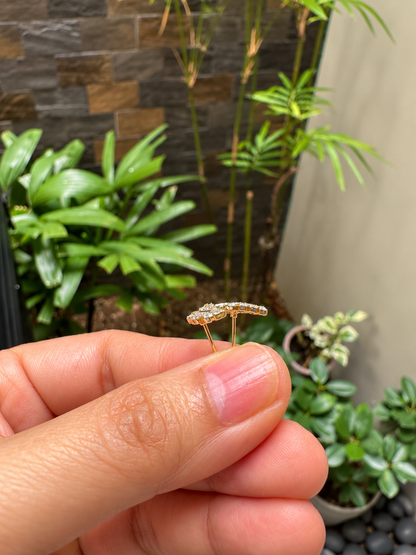 Dainty Leaf Branch Zirconia Stud Earrings in 14K Gold Tone