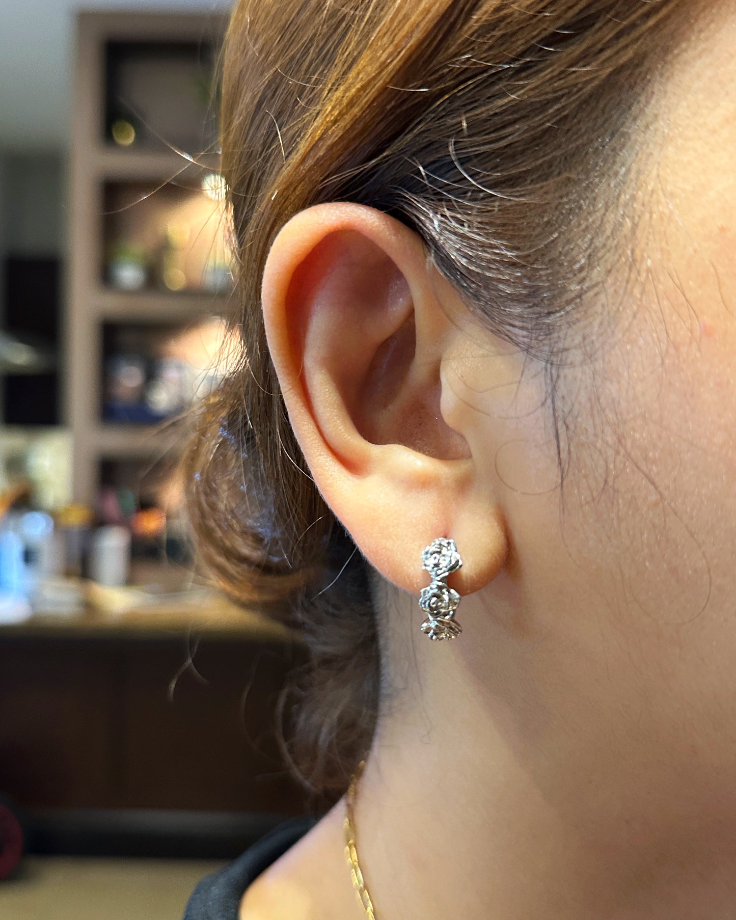 Rosette Hoop Earrings – 18K White Gold Dipped