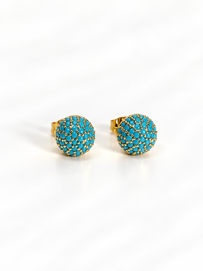 Micro-Pavé Turquoise Bead Sphere Stud Earrings