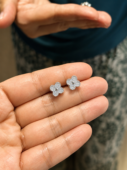 Fleur Pavé Zirconia Stud Earrings – 9mm in 14K White Gold Tone