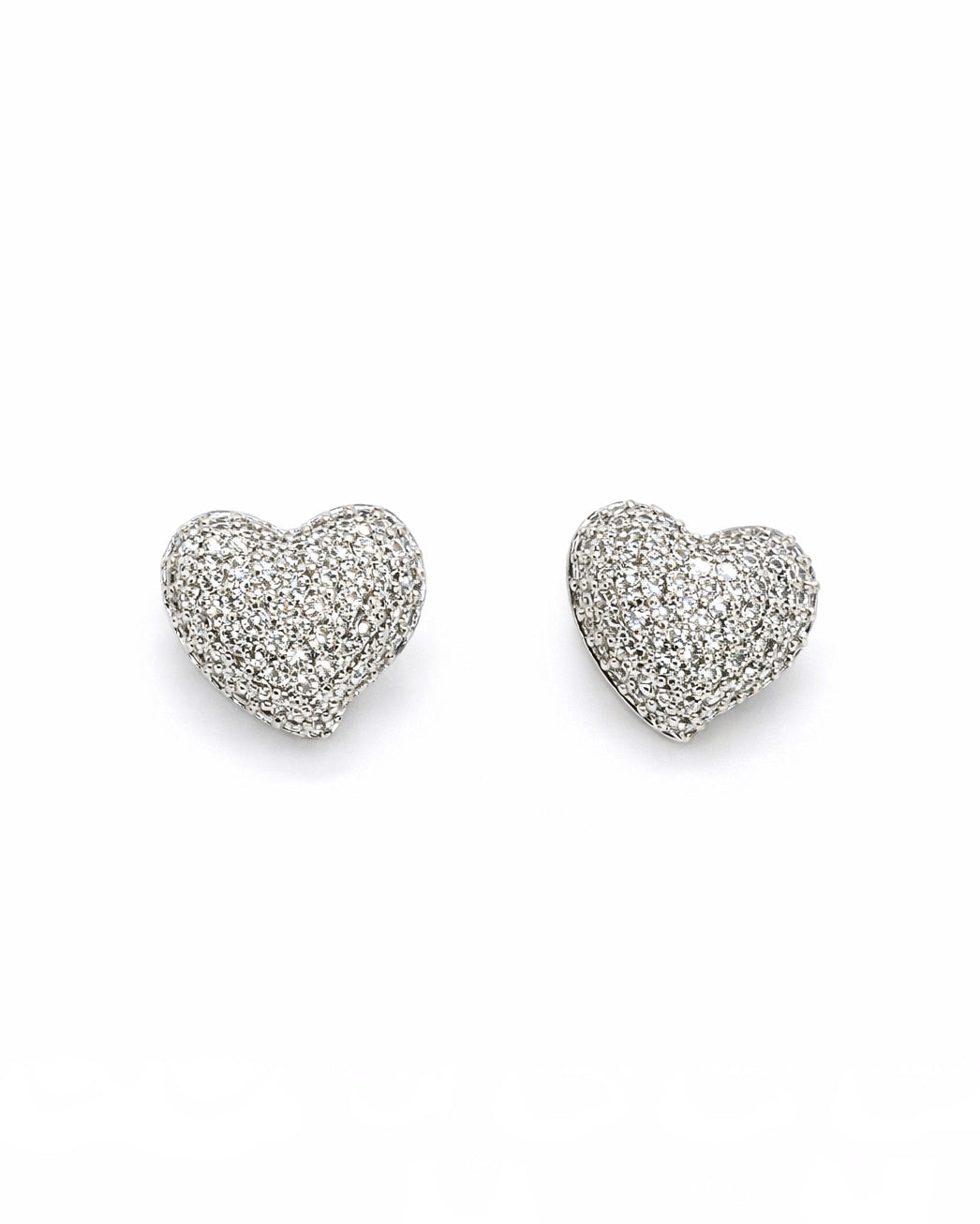Diamond-Look Heart Stud Earrings – Pavé Zirconia, Hypoallergenic, White Gold Tone