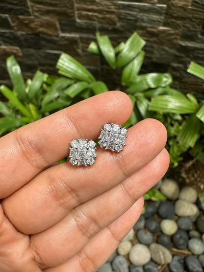 Princess Cut Illusion Cluster Zirconia Stud Earrings in 9mm