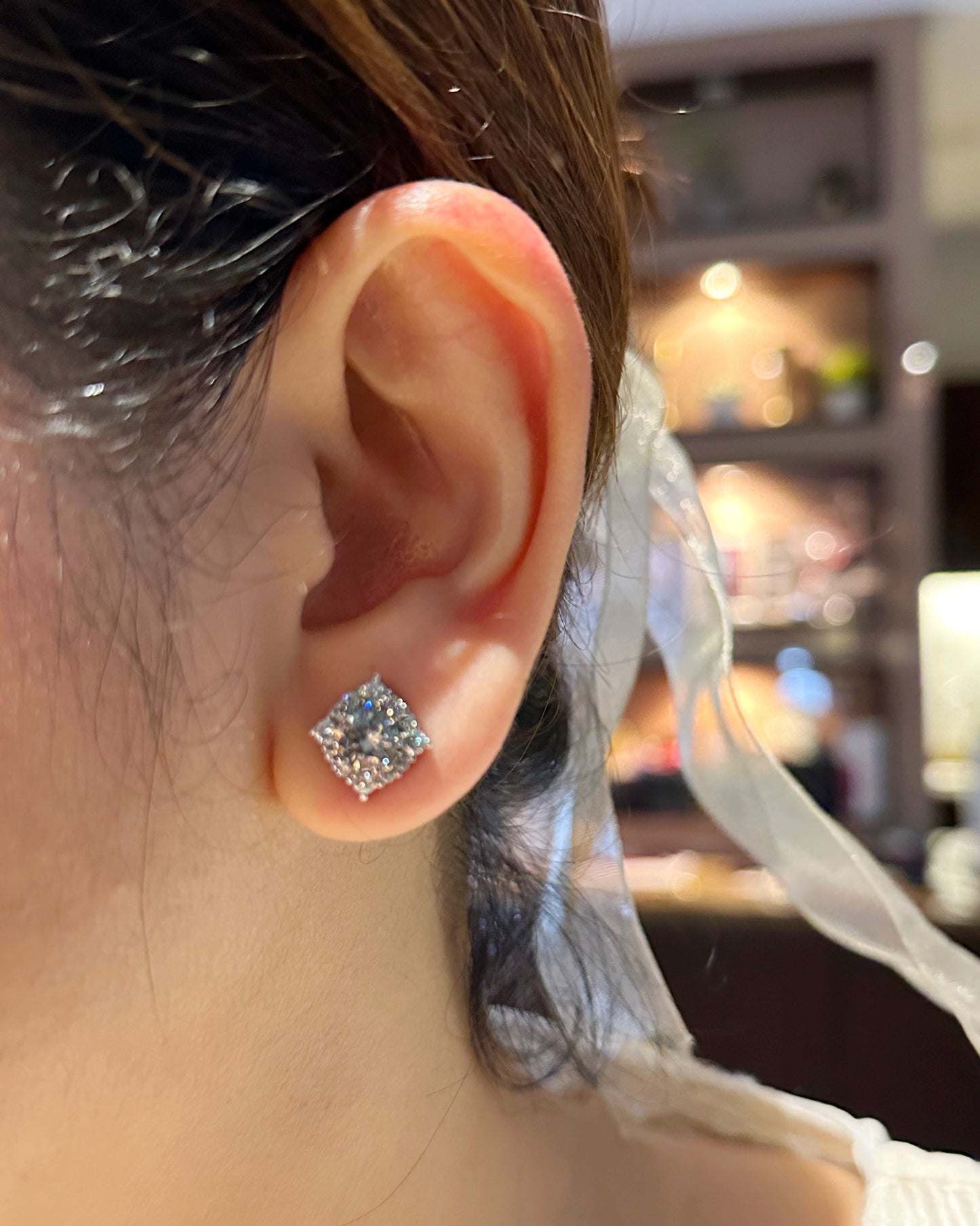 Royal Square Pavé Stud Earrings in 14K White Gold Tone