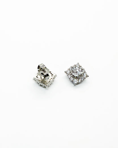 The Royal Square Pave Stud Earrings in 14K White Gold Tone