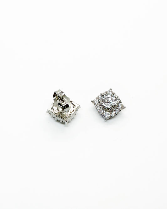 Royal Square Pavé Stud Earrings in 14K White Gold Tone