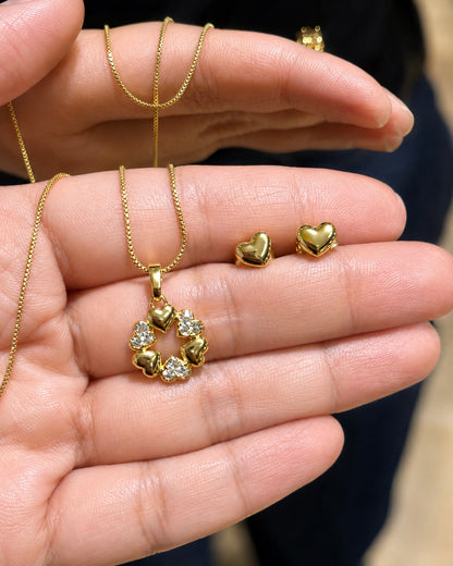 Wreath Heart Zirconia Pendant Necklace & Stud Earrings Set