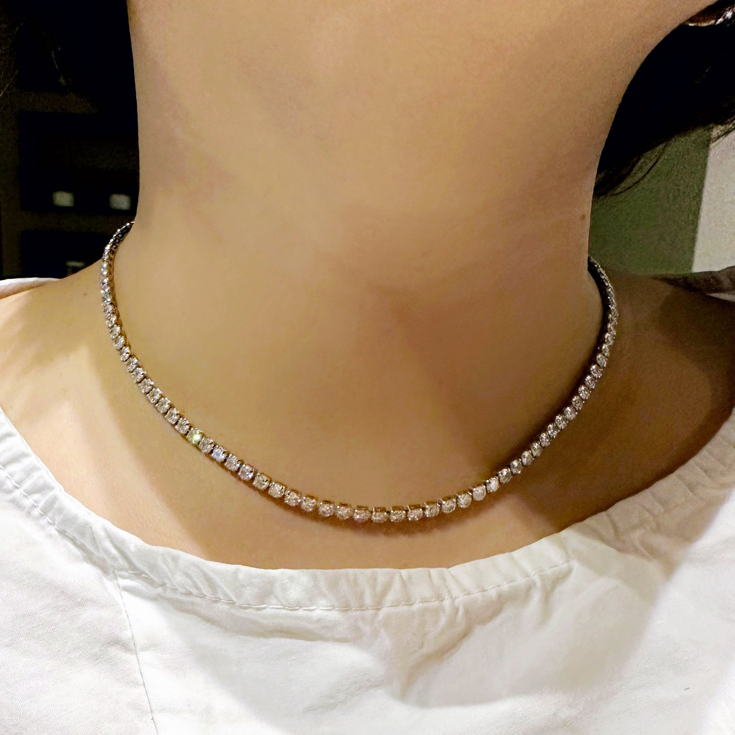 Classic Petite Tennis Necklace in Whitegold Tone